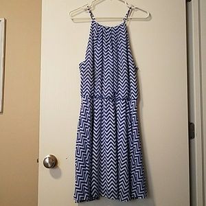 Blue and white chevron print dress